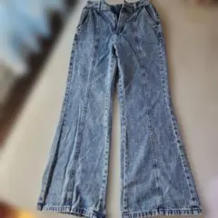 GUライトブルー デニムパンツフレア