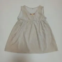 ベージュ ジャンバースカート コーデュロイ 花柄刺繍 秋服 120cm