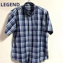 LEGEND ネイビー系チェック 半袖シャツ LL