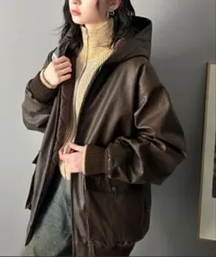 ダークブラウン フード付きジャケット Lサイズ