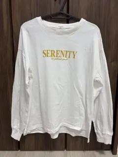Samansa Mos2 blue プリント 長袖Tシャツ 裾スリット