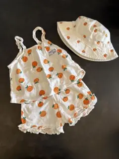 【ZARA】オレンジ柄セットアップ　帽子つき