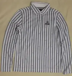 PING レディース長袖ポロシャツ Sサイズ グレー ストライプ