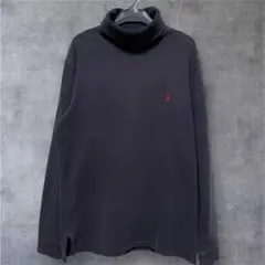 90s ポロ ラルフローレン タートルネック ロンT 紺 赤ポニー刺繍 M相当