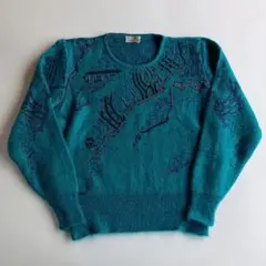used レトロ 青緑 ビーズ刺繍 ニット 古着 ヴィンテージ vintage