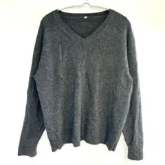 Vネックセーター 長袖 毛100％ 無地 シンプル L