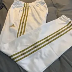 adidas ホワイトジャージ ゴールド　ストライプ