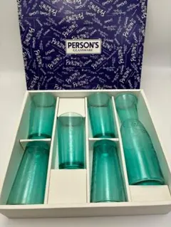 【未使用 箱付】パーソンズ デキャンタ＆グラス5客セット 天使 レトロ ブルーのサムネイル