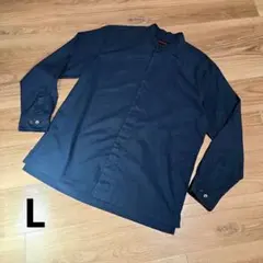 【CABaN】コットンタイプライター バンドカラーシャツ　ネイビー　L