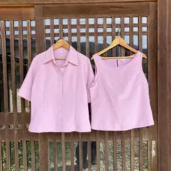 Vintage レトロ ノースリーブ&ジャケット セットアップ ピンク 春夏