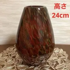 昭和レトロ　マーブル模様　赤　フラワーベース　ガラス花瓶　花瓶　高さ24