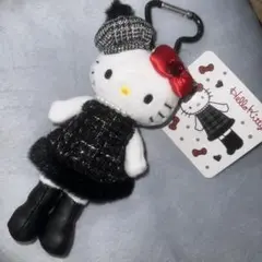 新品　ハローキティ　ぬいぐるみキーホルダー　ブラック　パール　チャーム　リボン