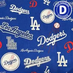 ドジャース　ロゴ生地【D】　MLB公式布地　アメリカ直輸入　ハギレ　カット生地