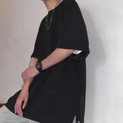メンズサイドボタン半袖Tシャツ　3XLサイズ 黒ブラック　オーバーサイズ