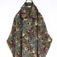 長袖ポリシャツ 総柄 柄シャツ ボタニカル スカーフ柄レトロ古着 dioruse
