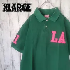 XLARGE ポロシャツ 緑 ピンク LA刺繍ロゴ Lのサムネイル
