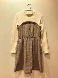 美品　GU フェイクレイヤードチェックワンピース　ブラウン