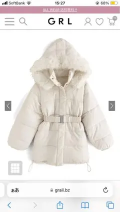 GRL♡ベルト付きファー中綿ダウンコート[kd47]