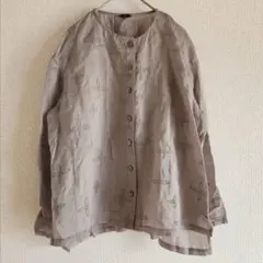 天然繊維使用花柄刺繍ブラウス （F）ラミー入り羽織り/涼しげ/速乾性