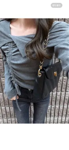 オフショルダー グレー 長袖 トップス