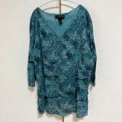 レア✨5L-7L相当 ペイズリー柄 チュニック ブラウス ターコイズブルー