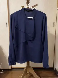 ZARA BASIC ネイビー フリル長袖シャツ L