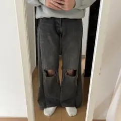 再構築　ドッキング　y2k リメイク　ワイドフレアデニム　ダメージ　ブラック