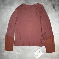 ✨タグ付き✨KURICA シアースリーブリブトップス レッド　Lサイズ 美品