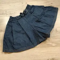 120★デニムキュロットスカート ウエストゴム リボン付き