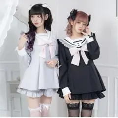 夢展望 DearMyLove レース重ねセーラーリボンセットアップ ブルー 