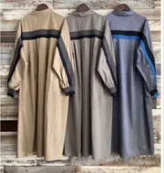 YECCA VECCAリブMIXシャツワンピース　ベージュ