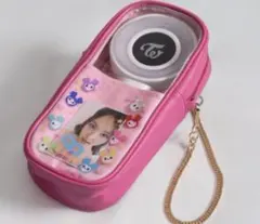 ピンクの小型ポーチ 透明ポケット付き