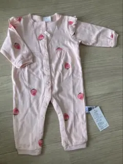 【新品タグ付き】いちご柄ロンパース 9ヶ月　80センチ　フリル付き