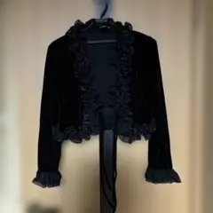カーディガン　レディース　ブラック　フリル　トップス　ベロア
