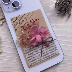 韓国風スマホに挟めるドライフラワーの花束＊全機種対応〜紫陽花モチーフno C3