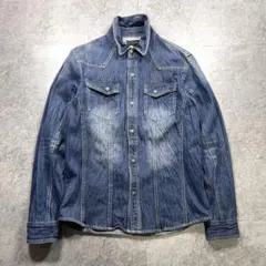 00s【in the attic】シワ加工/デニム刺繍シャツ/Y2K/スプレー◎