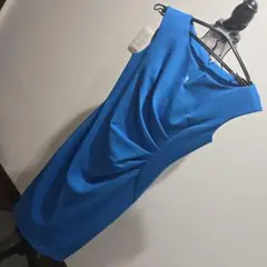 青のノースリーブひざ丈ワンピース★美品