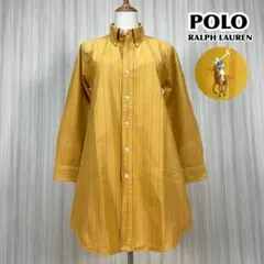 ママ♡HH様✨刺繍ポニー BDシャツ チュニック 七部 ストライプ マスタード