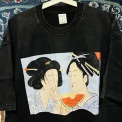 和柄 浮世絵 花魁 Ｔシャツ ティーシャツ ダメージ加工 攻め 前衛的 男性