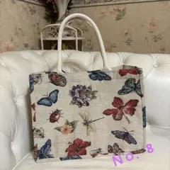 未使用に近い美品！麻 バタフライ刺繍 トートバッグ タテ34 ヨコ30 