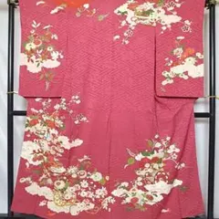 ◆2304◆アンティーク着物　中振袖　百花尽くし　袷　昭和レトロ　身丈156のサムネイル