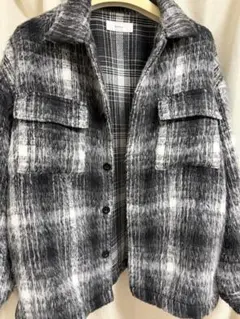 レイジブルー グレー・ホワイト チェック柄 シャツジャケット