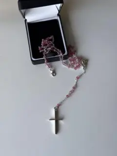 Y2Kロザリオネックレス ピンク ビーズ 十字架 クロスメキシコ製