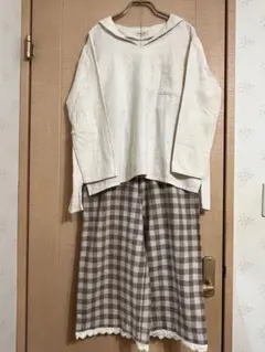 sm2 セーラー襟ブラウスとギンガムチェック裾レースパンツのSET