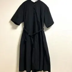 無印良品　涼感 半袖シャツワンピース ブラック　L
