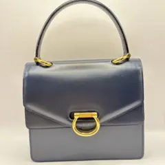 極美品 CELINE ガンチーニ レザー ハンドバッグ フォーマルダークネイビー