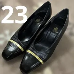ランバン LANVIN パンプス 23cm 黒 ゴールドライン 日本製のサムネイル