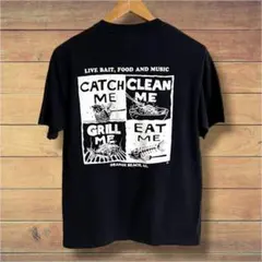 상태매우좋음 Hanes BEEFY-T 魚 バックプリント M 黒 アメカジ US