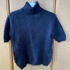 ATELIER SABダークブルー ハイネック 半袖ニット M