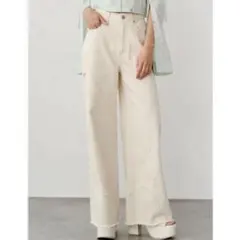 MURUA ムルーア ダメージフラワーワイドデニム オフホワイト サイズ1